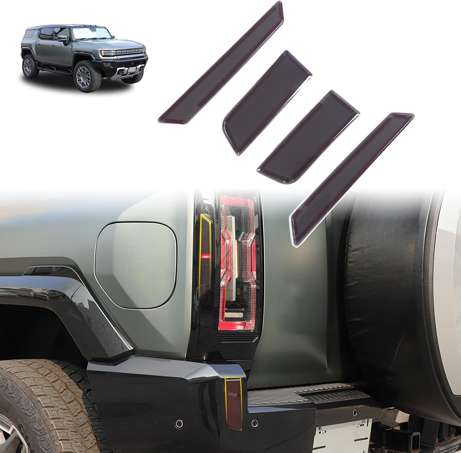 for Hummer EV Accessories Rear Tail Light Cover Bumper Fog Light Lamp Bezel Molding Cover Trims for 2024 2025 Hummer EV SUV Smoked Taillight Fog Light Lamp Cover (SUV/4PCS)