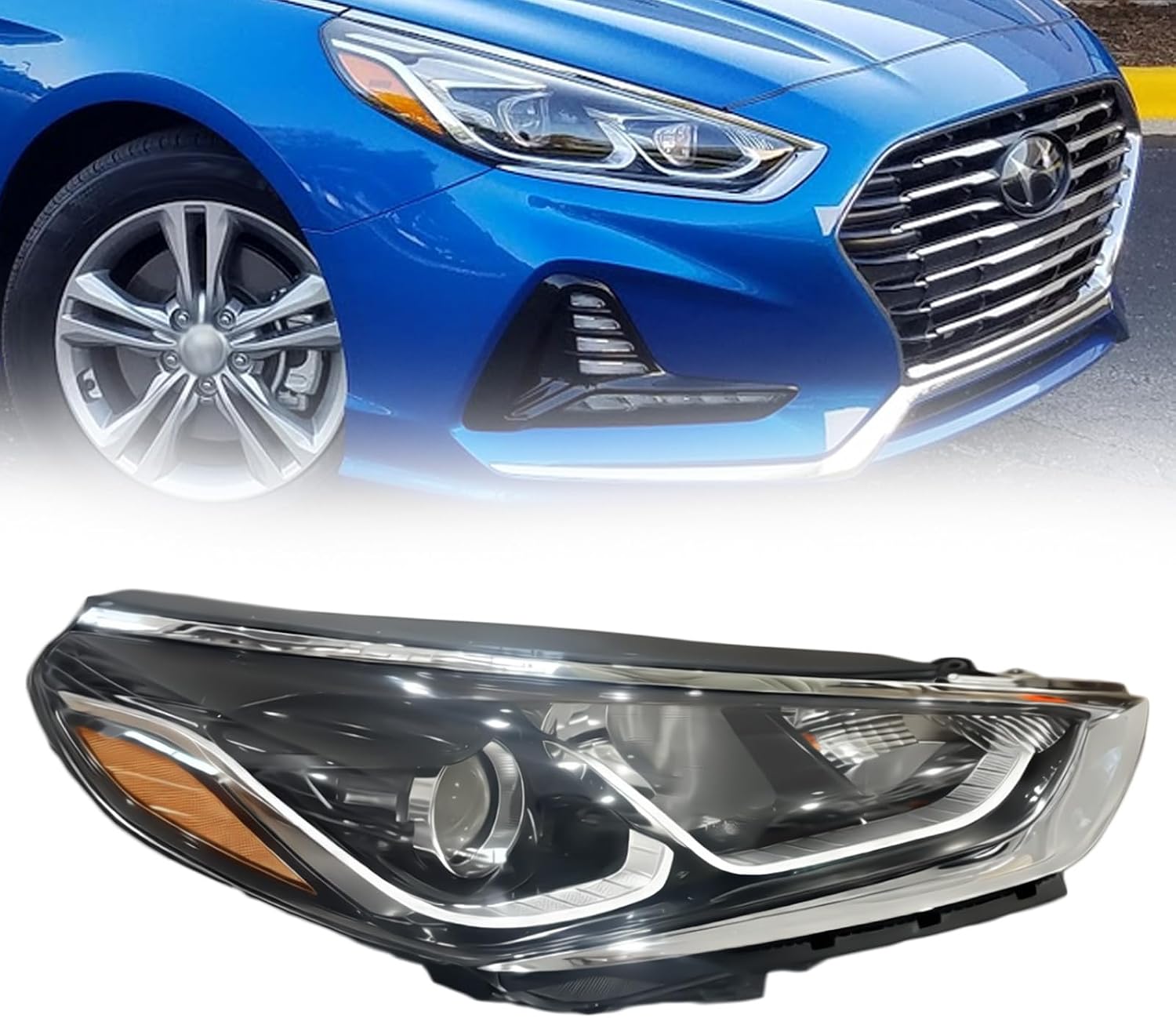 Headlight Assembly Compatible with 2018 2019 2020 Hyundai Sonata w/Bulbs Halogen Headlamp(Driver Left Side)