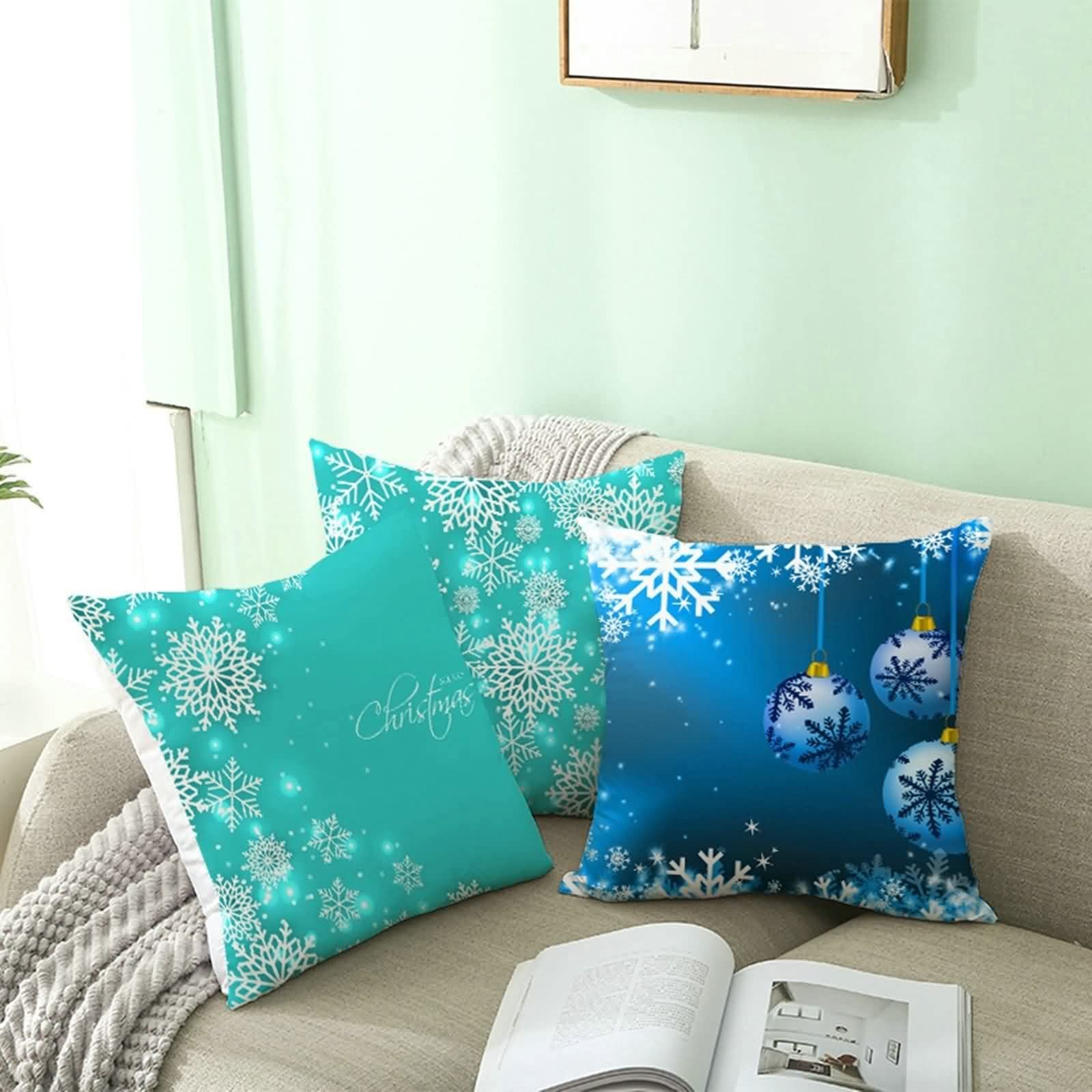 AmDxD Juego de 10 fundas de cojín de 40 x 40 cm, decorativas con forma de árbol de Navidad, de poliéster, cuadradas, para coche, salón, dormitorio, sofá, decoración, azul oscuro y blanco