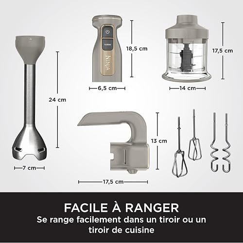 Ninja Foodi 3-in-1 Stabmixer Stufenweise Anlauf, 2 Misch-und 5 Rührgeschwindigkeiten zum Zerkleinern, Mischen, Kneten und mehr, spülmaschinenfest, Stone Gold CI100EUSTGD - 11