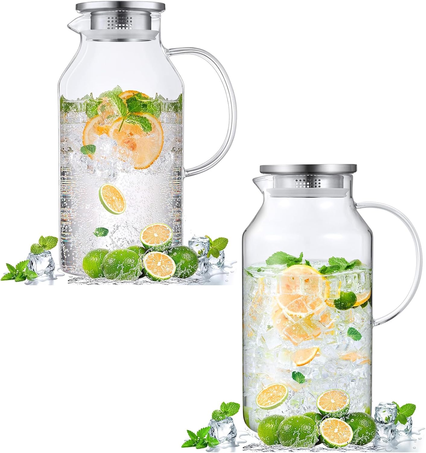 2.6 Liter 88 oz Glass Pitcher with Lid and Spout Bundle 1 Gallon Glass Pitcher with Lid and Spout