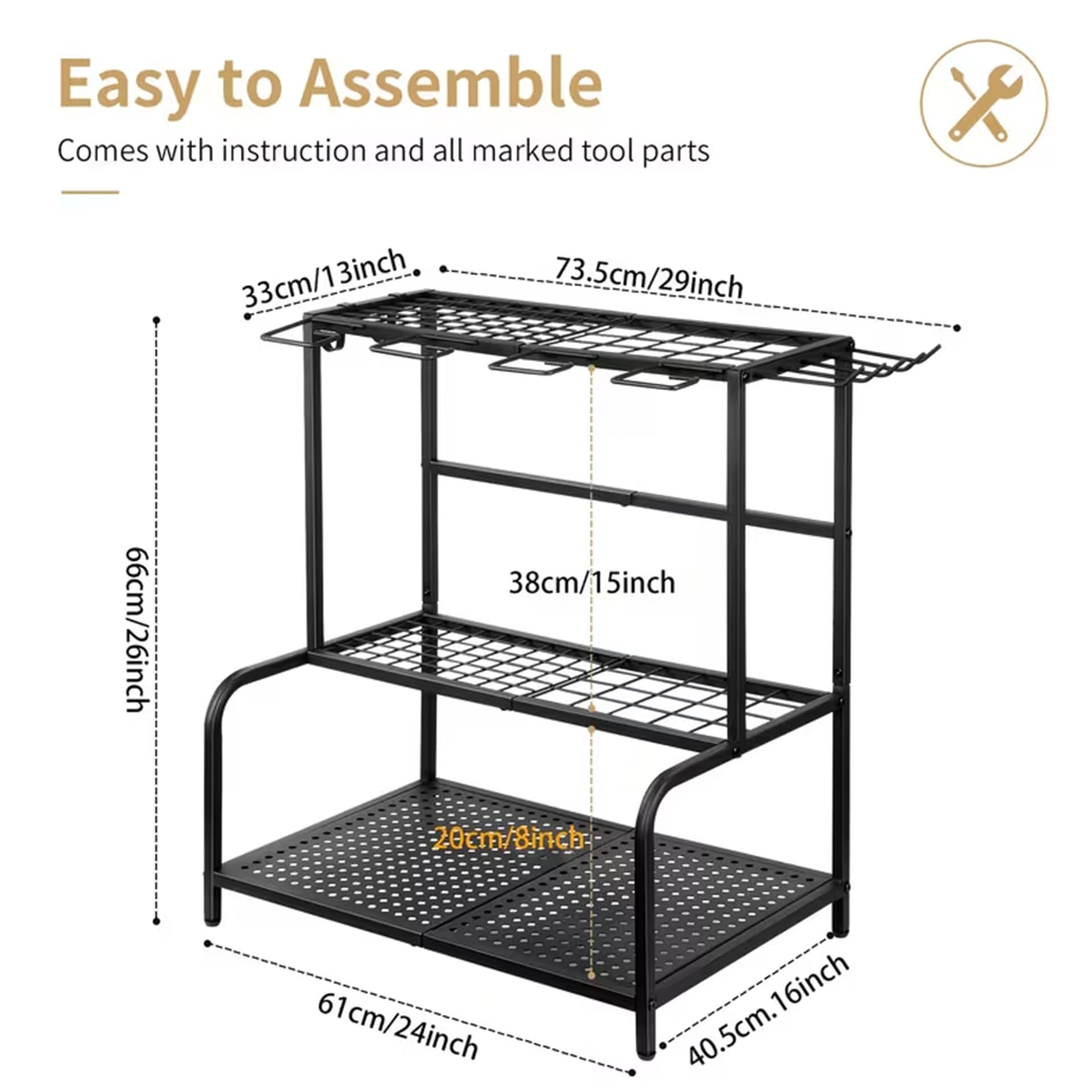 Organizador de herramientas de jardín con 74 ranuras, soporte de metal para herramientas con ganchos | Almacenamiento de garaje resistente para pared y cobertizo, ideal para dispositivos de mango largo, escobas, rastrillos