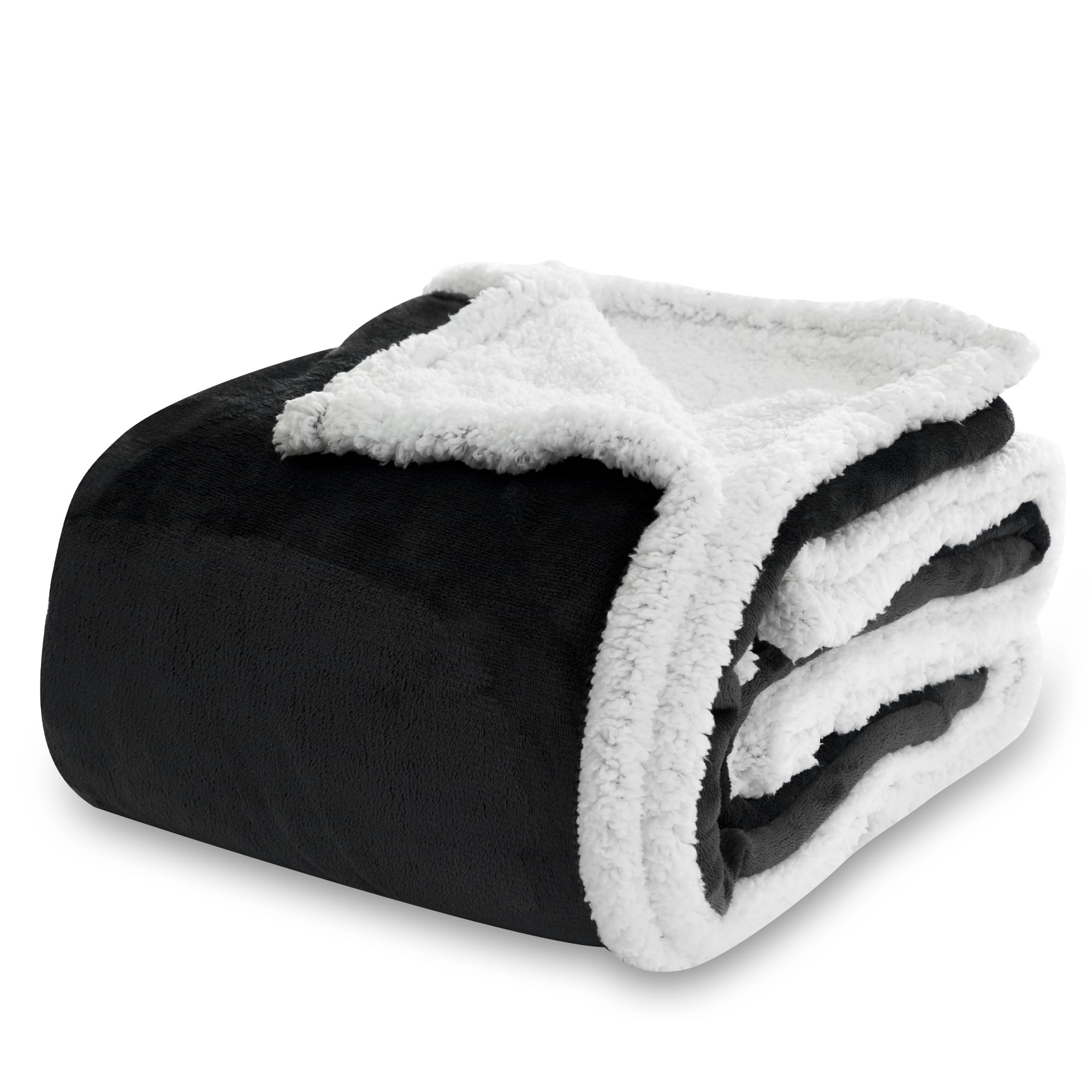 Winthome Manta Gruesa Cálida, Plaid Sofa Cama Suave y Esponjosa, Mantas Polar Sherpa con Diseño de Doble Capa, Cobijas de Invierno para Niños Adultos, Blanket Navidad (Negro, 130x170cm)