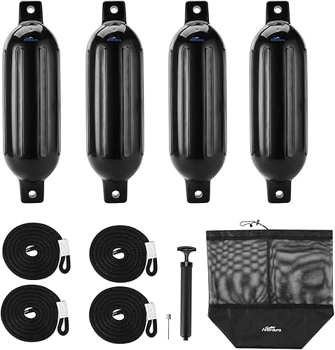 Affordura Paquete de 4 guardabarros de barco con 4 cuerdas, parachoques de barco para pontón y barcos inflables