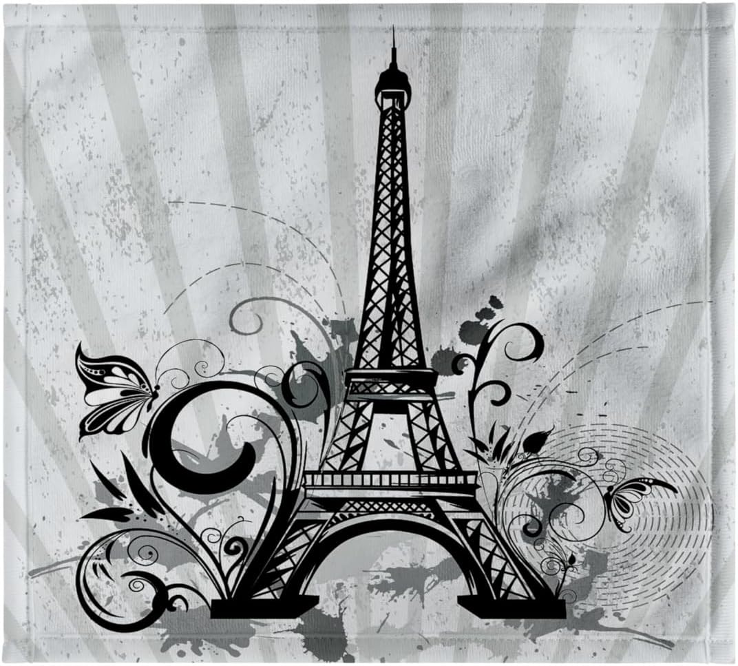 3dRose Black and Steel Blue Eiffel Tower with Flourishes and Butterflies 22x30 Bath Hand Pool Towel