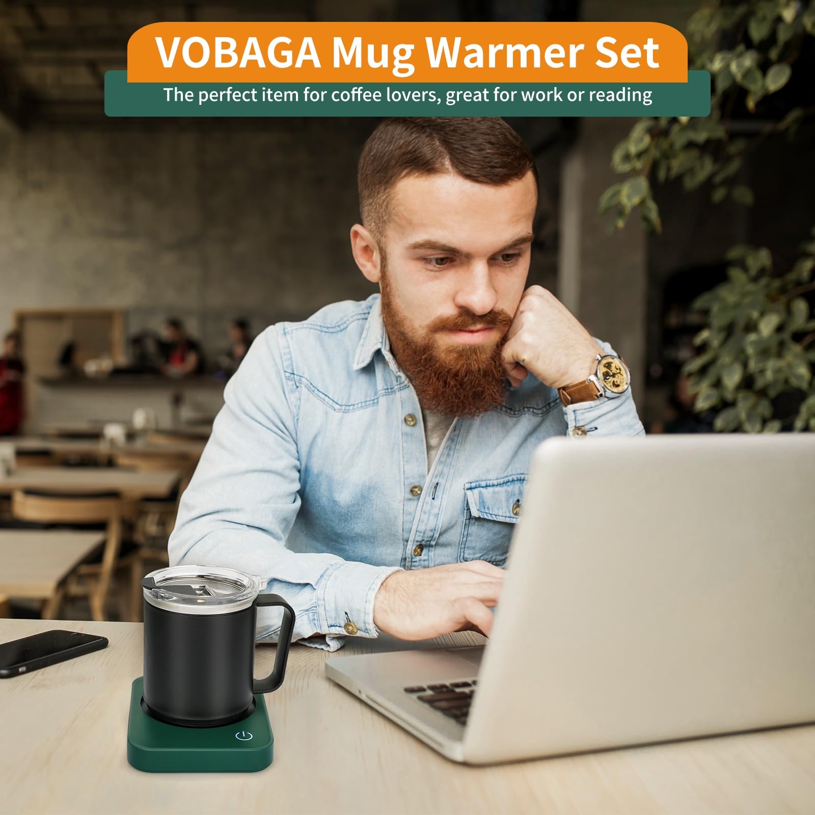 Juego de calentador de taza de café con apagado automático, juego de regalo de taza de café de 15 onzas, 3 ajustes de temperatura, calentador de taza de café y calentador de velas portátil para 3