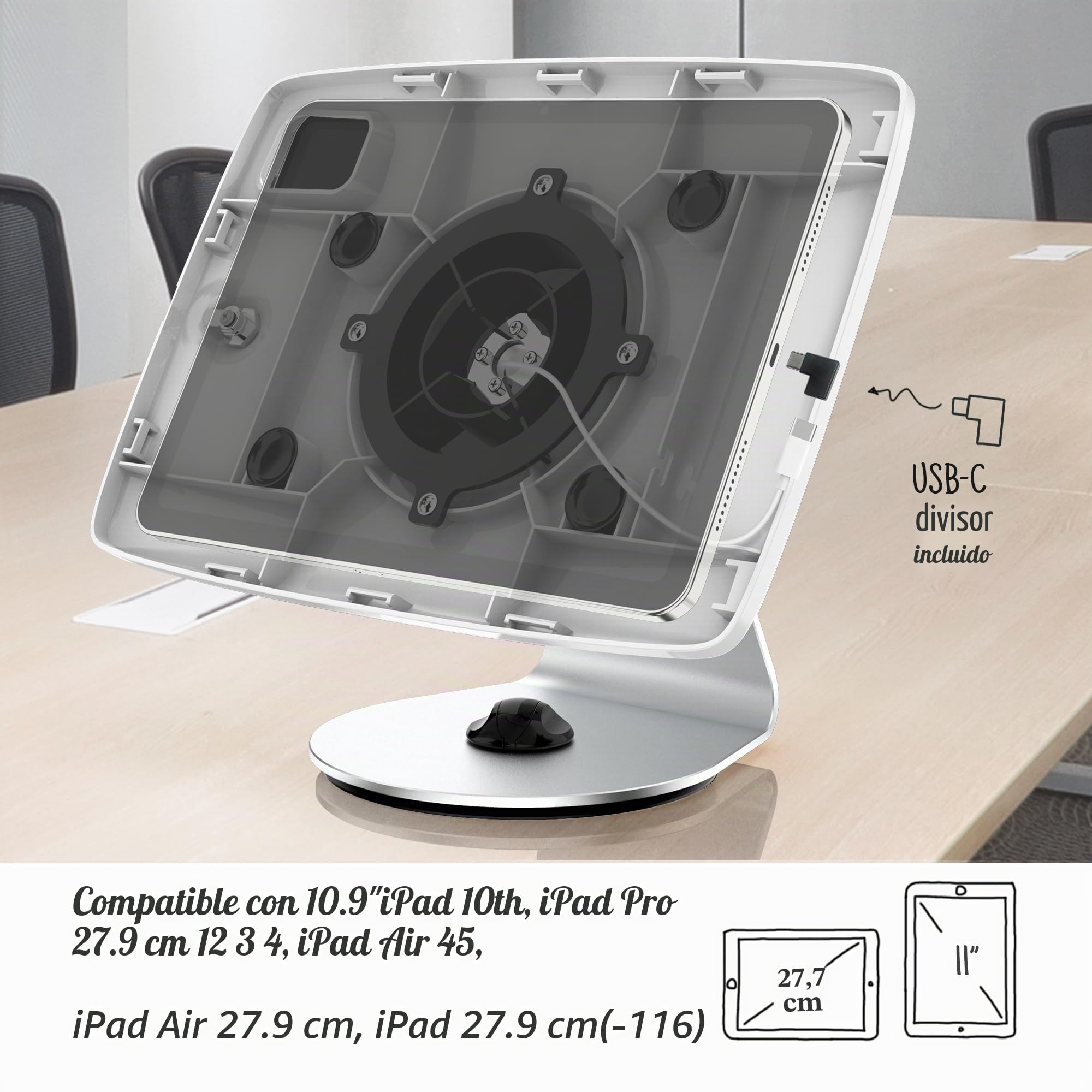Tablet-Kiosk-Ständer für Schreibtisch mit Schloss, drehbar, kompatibel mit 27,7 cm (11 Zoll) iPad 10, iPad Pro 11 Zoll 1 2 3 4, iPad Air 4 5, iPad Air 11 Zoll - BSC109WA