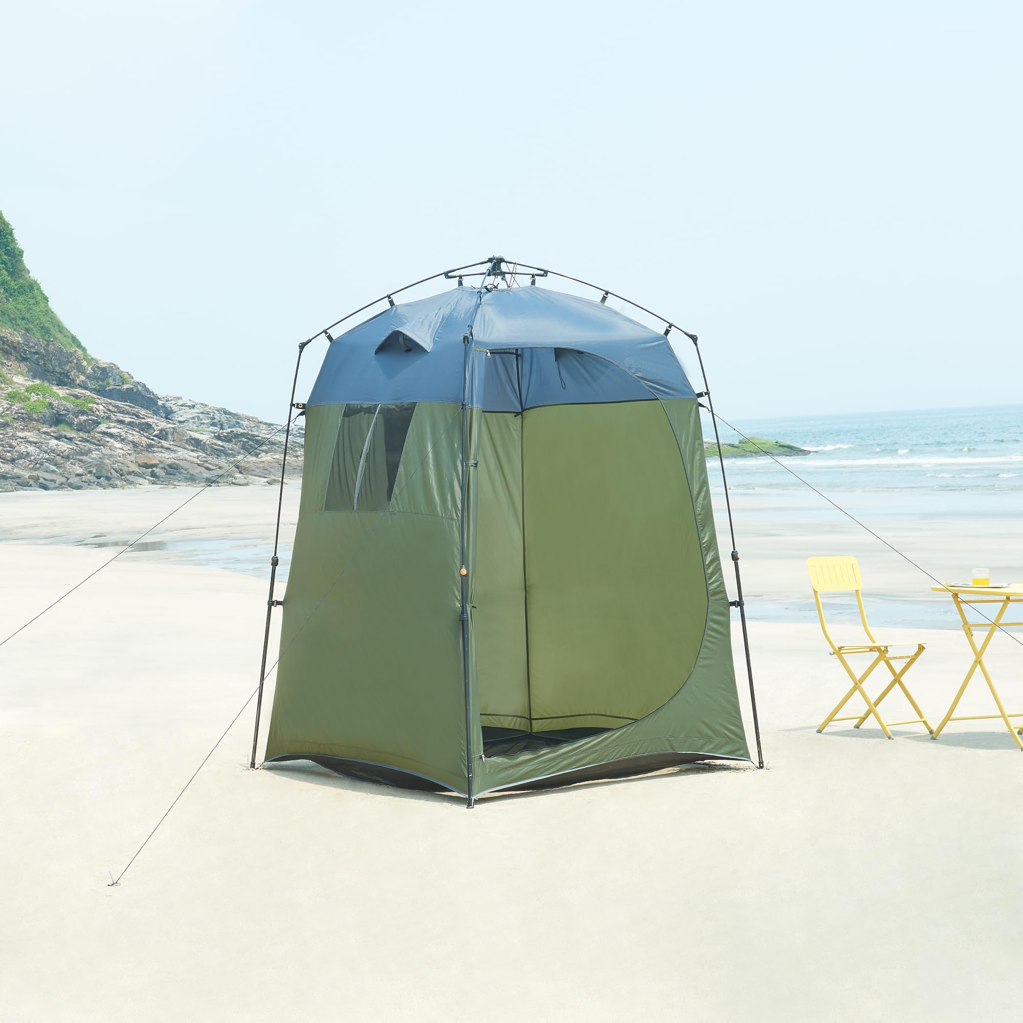 pro.tec Tente de Douche pour Camping Festivals Jardin avec Fenêtre Moustiquaire Poches de Rangement Impérméable Polyester Fibre de Verre 150 x 150 x 200 cm