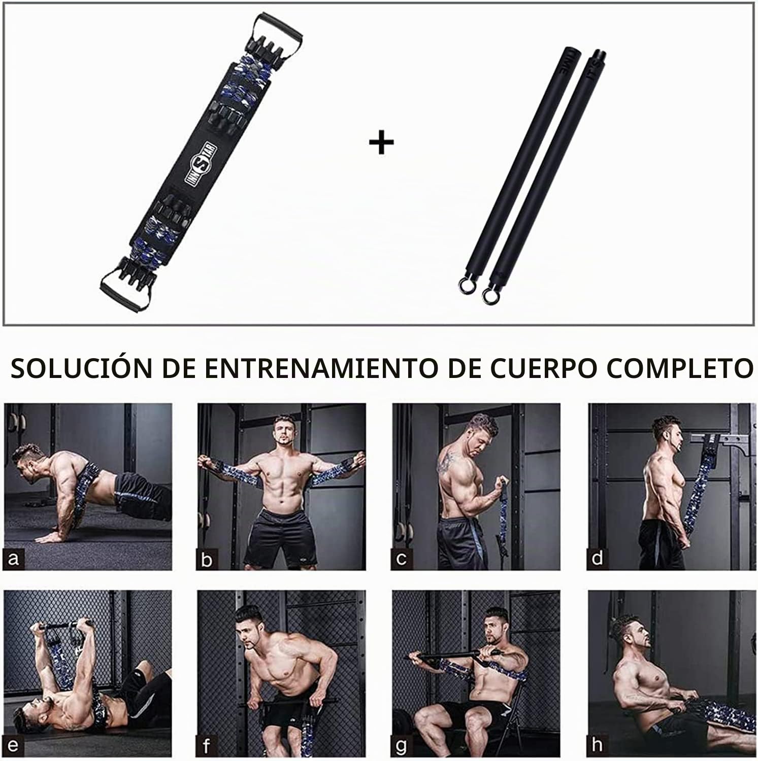 INNSTAR Home Gym 3.0 - Juego de bandas elásticas para el entrenamiento de fuerza en el gimnasio en casa, kit de elásticos de fitness profesional para el entrenamiento de todo el cuerpo, barra para