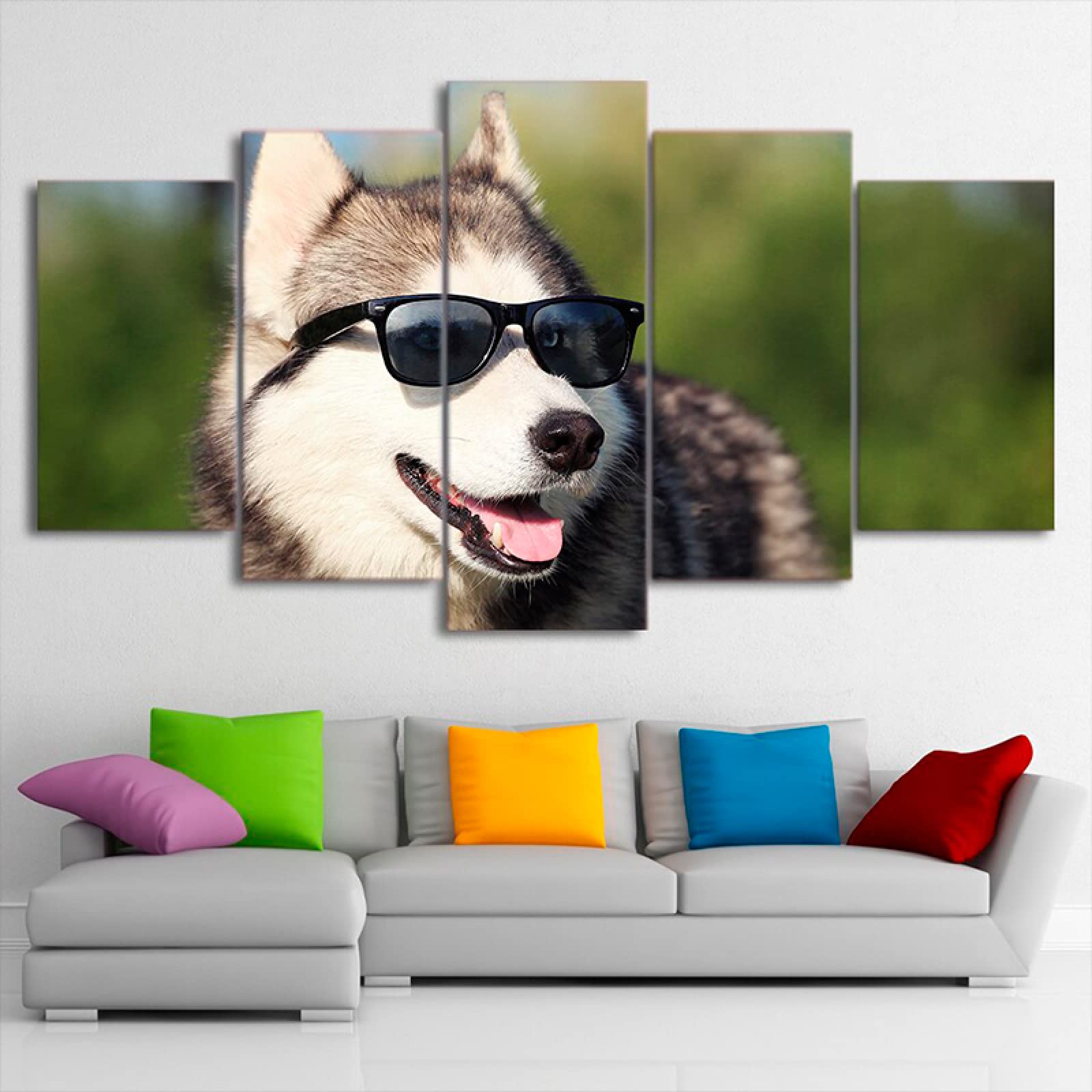 MENGHAN Painting Print Canvas 5 Panel Wall Art Canvas Large Framed Cool Husky Living Room Bedroom Kitchen Contemporary Artwork Home Decoration