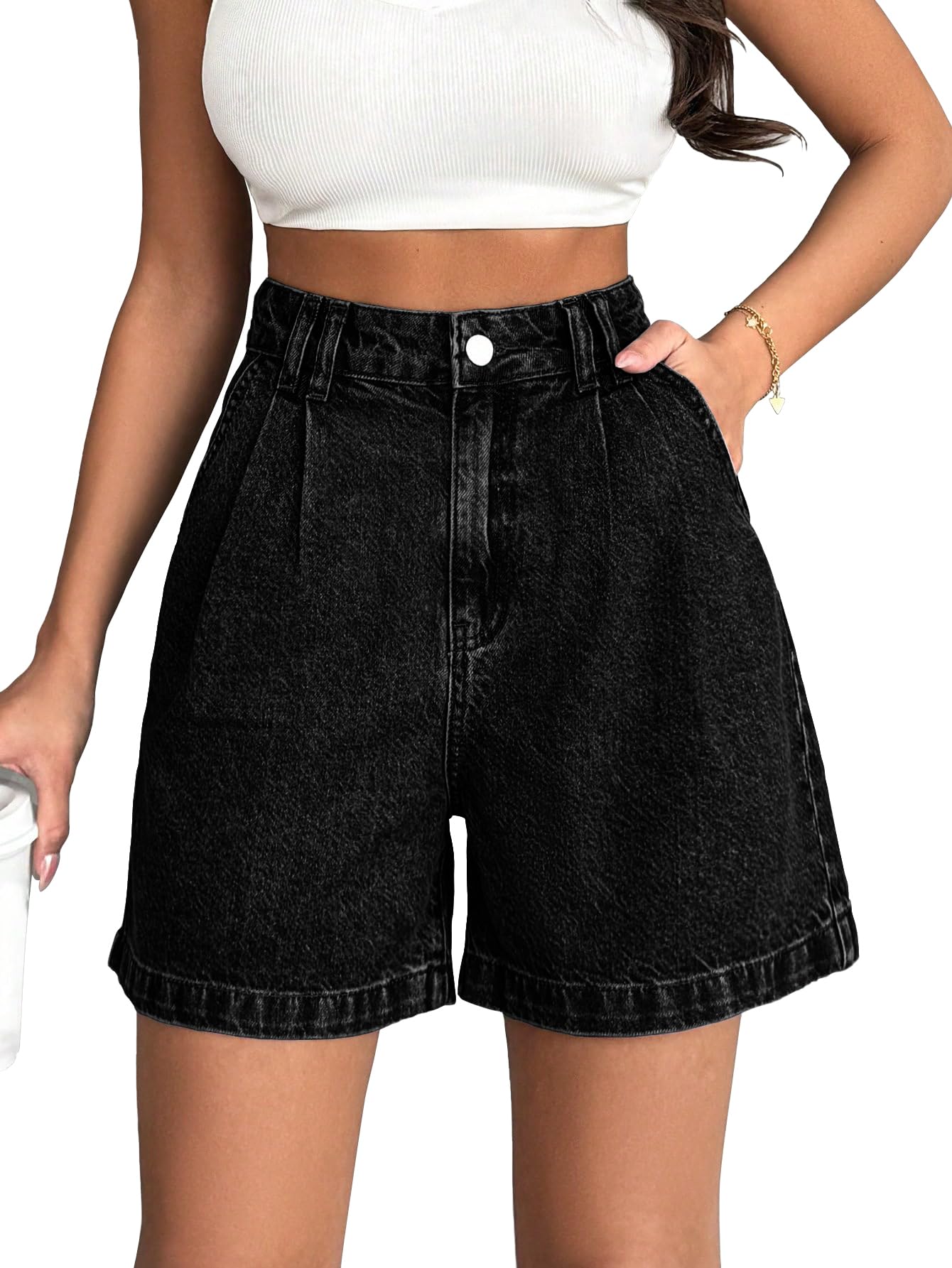 Girl's & Women's High Waisted Denim Shorts, 2025 Fashion Vintage Wash, Straight Cut (Short 234)