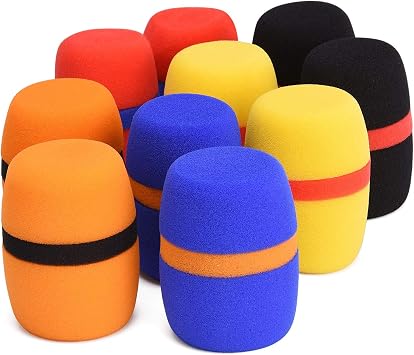 Facmogu 10 Pack Colorful Foam Mic Cover Handheld Microphone Windscreen, Foam Mic Windscreen with Color Ring for Mic Noise Reduction, Sponge Foam Cover Shield Protection for Most Standard Mic 5 Color