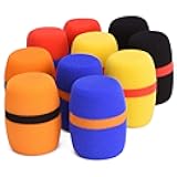 Facmogu 10 Pack Colorful Foam Mic Cover Handheld Microphone Windscreen, Foam Mic Windscreen with Color Ring for Mic Noise Reduction, Sponge Foam Cover Shield Protection for Most Standard Mic (5 Color)