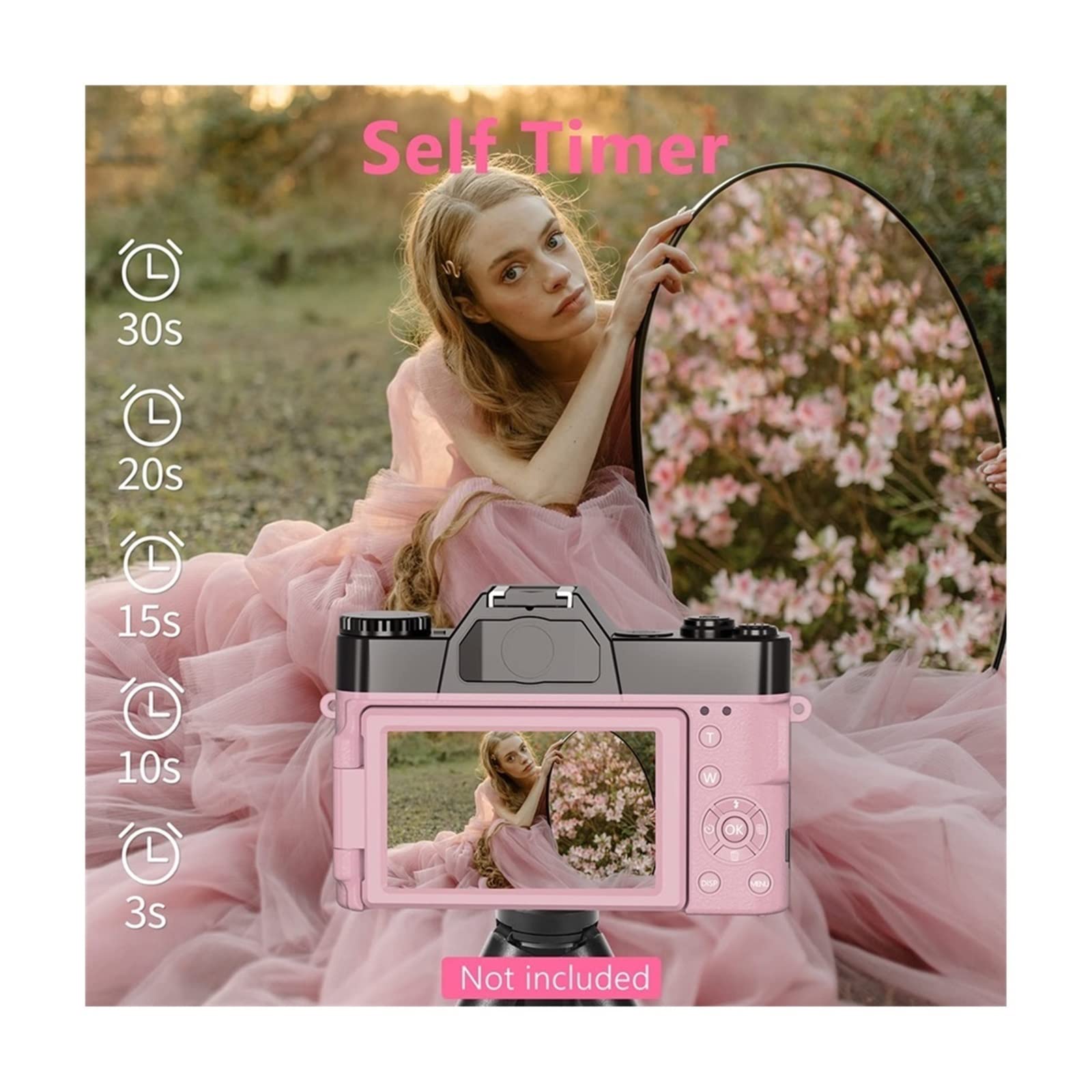 Cámara de vídeo Vlogging Cámara Grabadora 2 PCS 48MP Cámara de Fotos Digital for fotografía Flip Screen Selfile Videocámara 16X Zoom 4K Streaming Video Camera(64G TF Card)