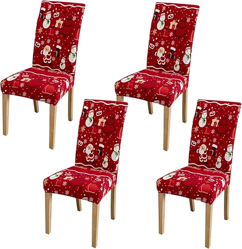 Hiflyer Juego de 4 fundas para sillas de Navidad, fundas de asiento de cocina para sillas de comedor, fundas para sillas de Papá Noel, decoraciones