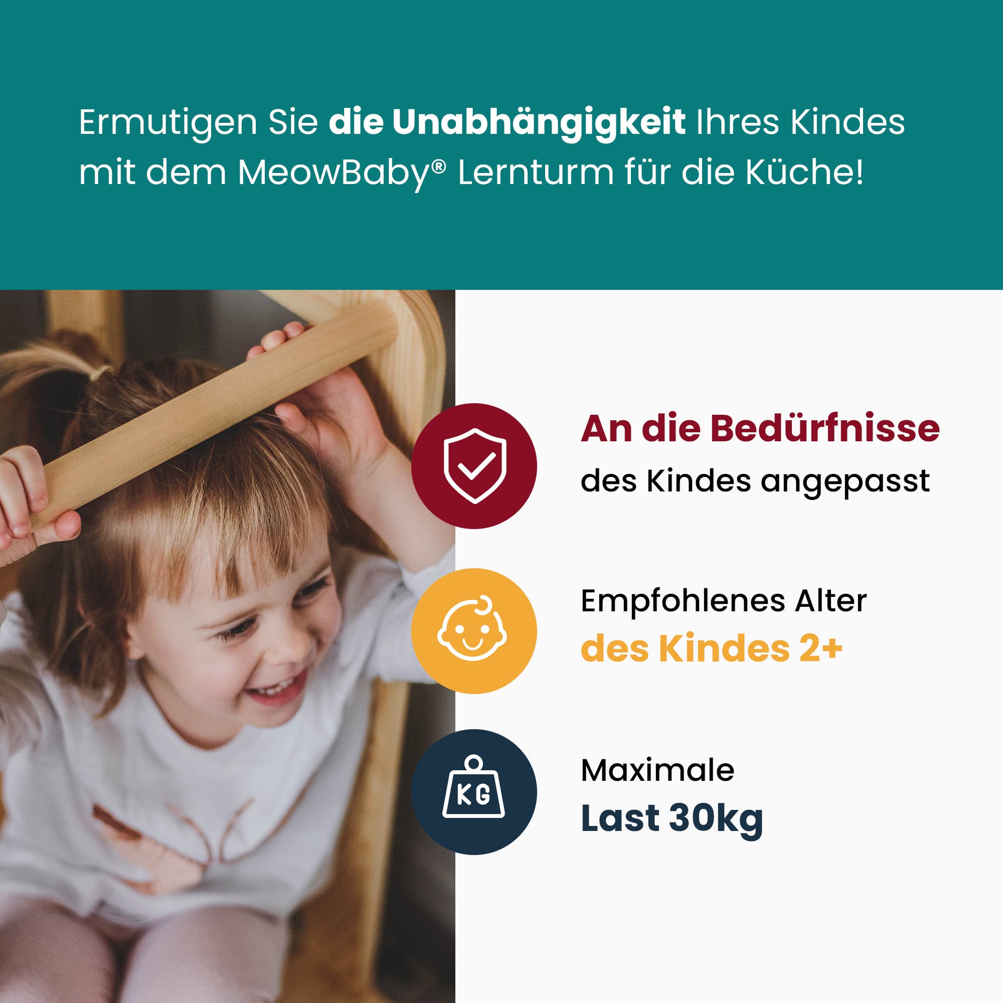 MEOWBABY Lernturm – Höhenverstellbarer Montessori Learning Tower für Kinder – Lernturm ab 1 Jahr – Sicherer Kinder Tritthocker – Holz Küchenhelfer für Küche & Alltag, Schwarz