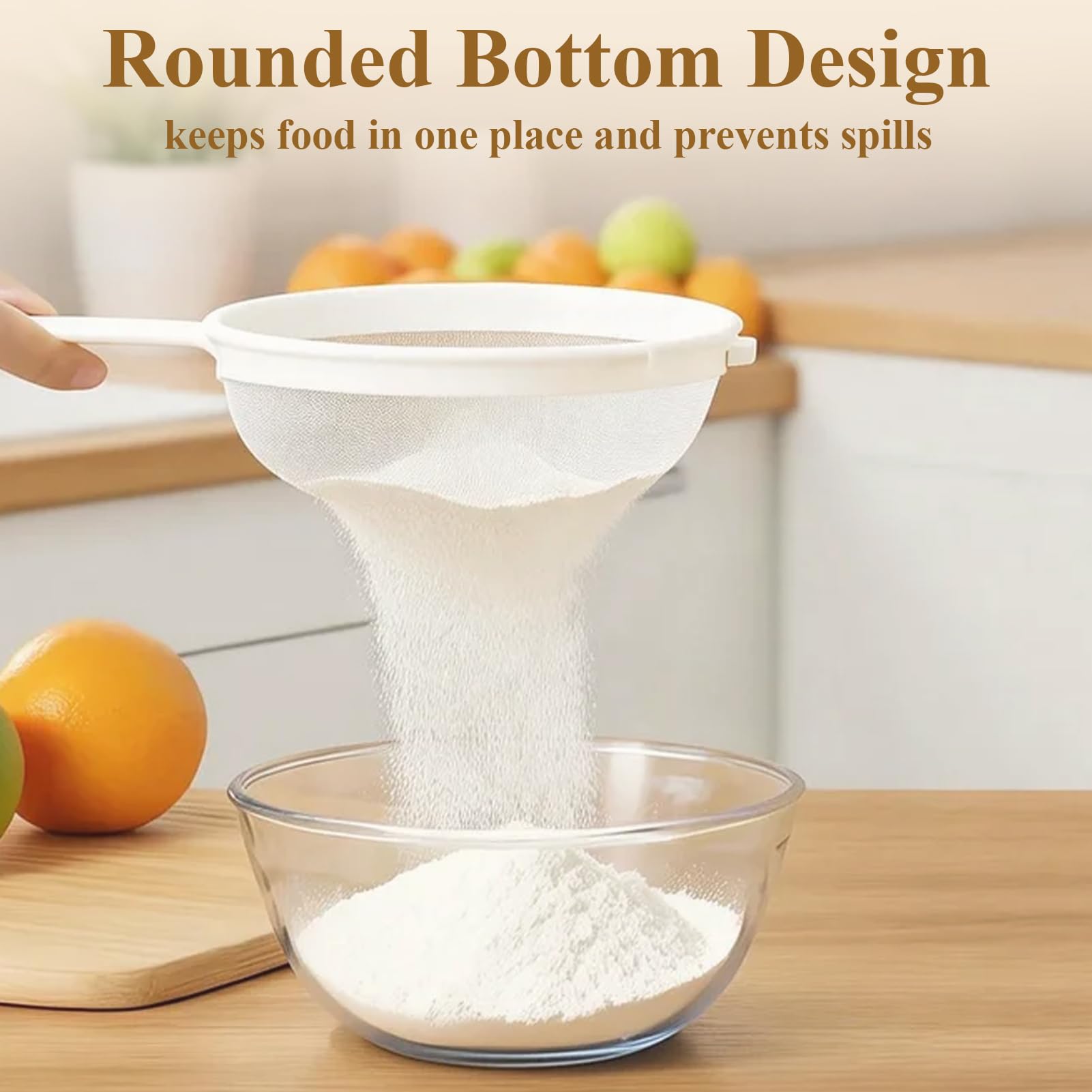 Sekfpnk Colador de plástico blanco con raspador de silicona verde, 14 cm de diámetro, apto para filtrar yogur, fruta, leche de soja y verduras — view 5