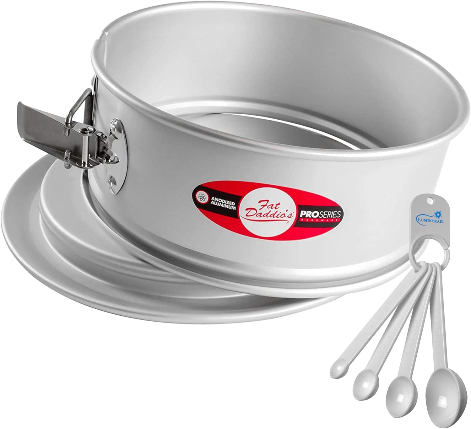 Lumintrail Fat Daddios Aluminum Springform Cake Pan, 10 x 3 Inch, Anodized Aluminum with a Measuring Spoon Set