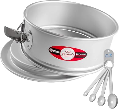 Lumintrail Fat Daddios Aluminum Springform Cake Pan, 10 x 3 Inch, Anodized Aluminum with a Measuring Spoon Set