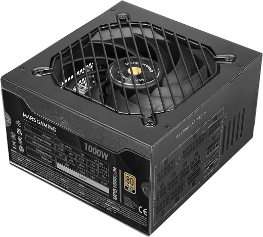 MARS GAMING MPB1000SIM, Alimentatore Full Modular ATX 1000W, 7 Anni Garanzia, 80Plus Gold 90%, Ventola SI Extreme Silence 140mm, Tecnologie AI2-RPM, Condensatori Giapponesi, Nero