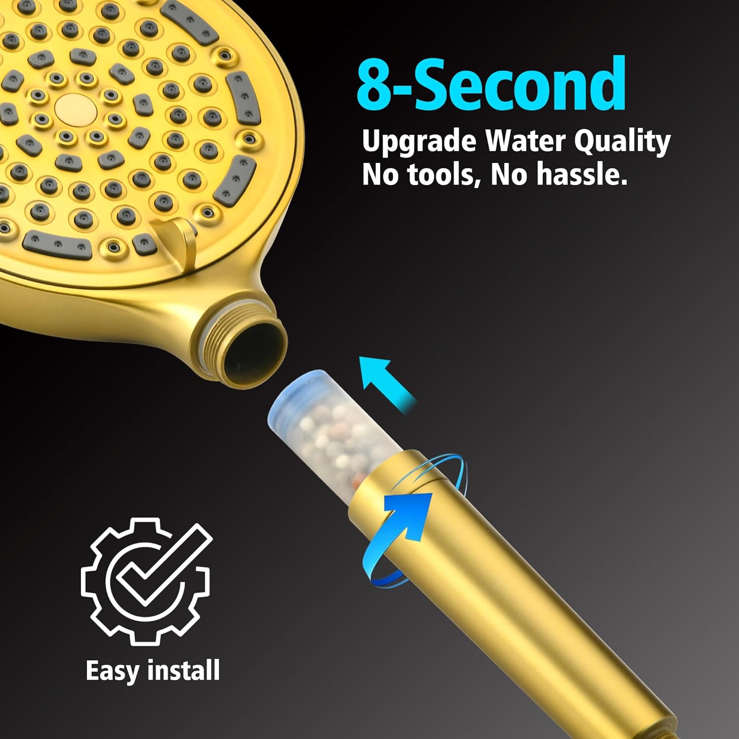 SUMERAIN Brushed Gold Shower System with 6-Spray Handheld Filtered Shower Head, Shower Faucet Set with High Flow Tub Spout