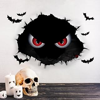 Halloween Scary Sticker Halloween Wall Window Decorations Blood-Red Eyes and Bat Design Art Decals Removable Horror Sticker Floor Decoration for Festive Atmosphere Supplies