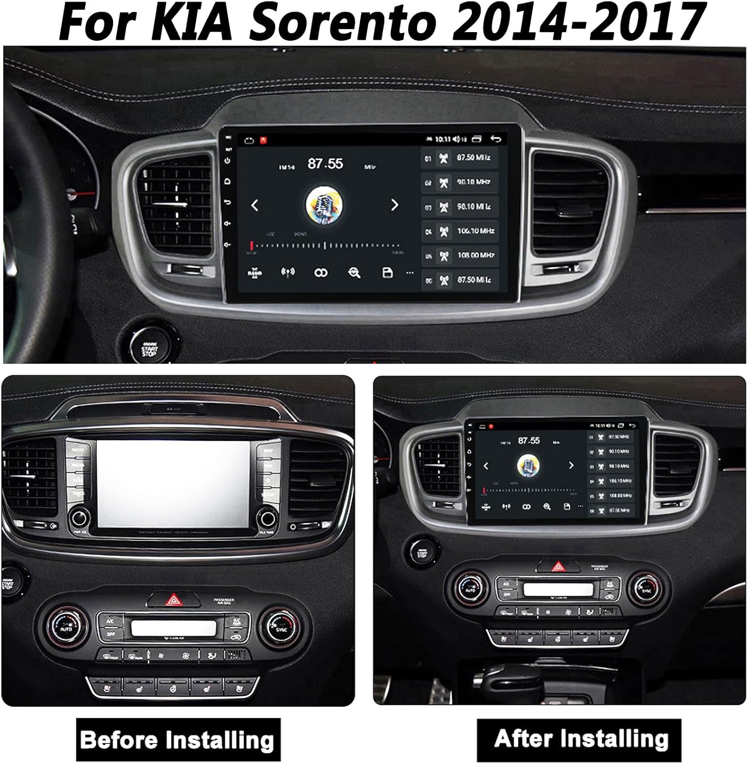 Radio Android Car Stereo for KIA Sorento (2014-2017),9 Inch Touch Screen Auto Navigation System with GPS WiFi Bluetooth FM Mirror Link + Backup Camera(Size:Octa Core 2+32 G)