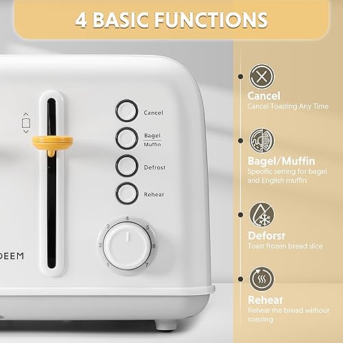 Miniatura 2 de BUYDEEM DT640 Tostadora de 4 rebanadas, ranuras extra anchas, acero inoxidable con palanca de elevación alta, función de bagel y muffin, bandeja de