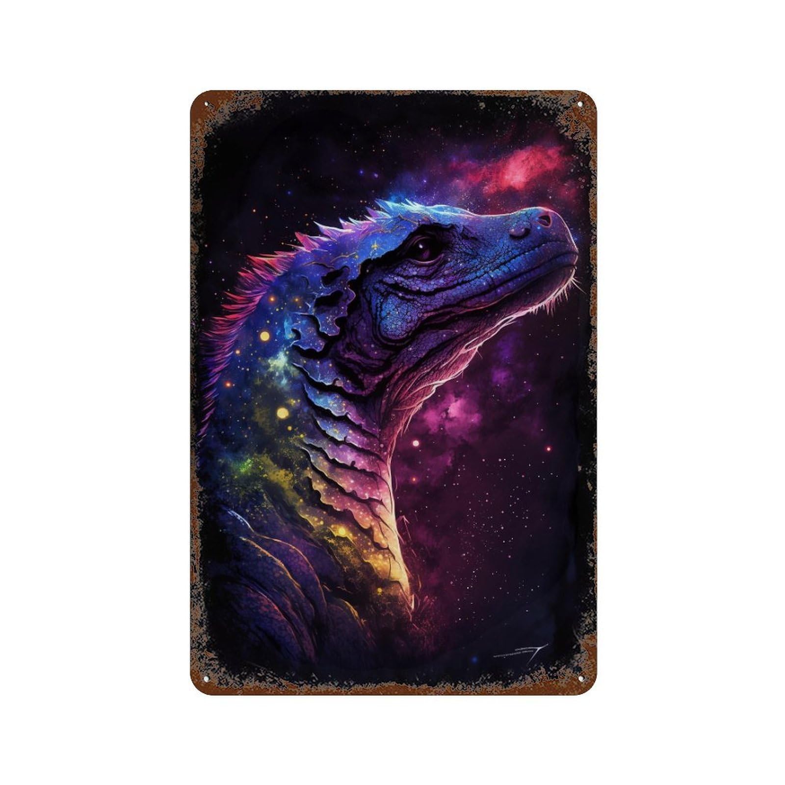 Cosmic Lizard Art Print-1 Rustic Tin Plaque 11.8"x7.9", for Shed, Workshop And Garage Wall Decor, Farmhouse Wall Decor