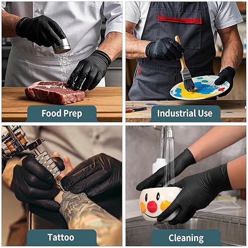 Miniatura 9 de FINITEX - Guantes desechables de nitrilo negro, 5 mil, sin polvo, guantes de examen médico sin látex, 100 unidades para limpiar guantes de alimentos