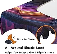 Vista 6 de Retro Sunset Sheets Split King Size Sheet Set, Neon City Vaporwave Bed Sheets Bedroom Decor, Cyberpunk Bedding Sheets & Pillowcases 5 Piece, Deep