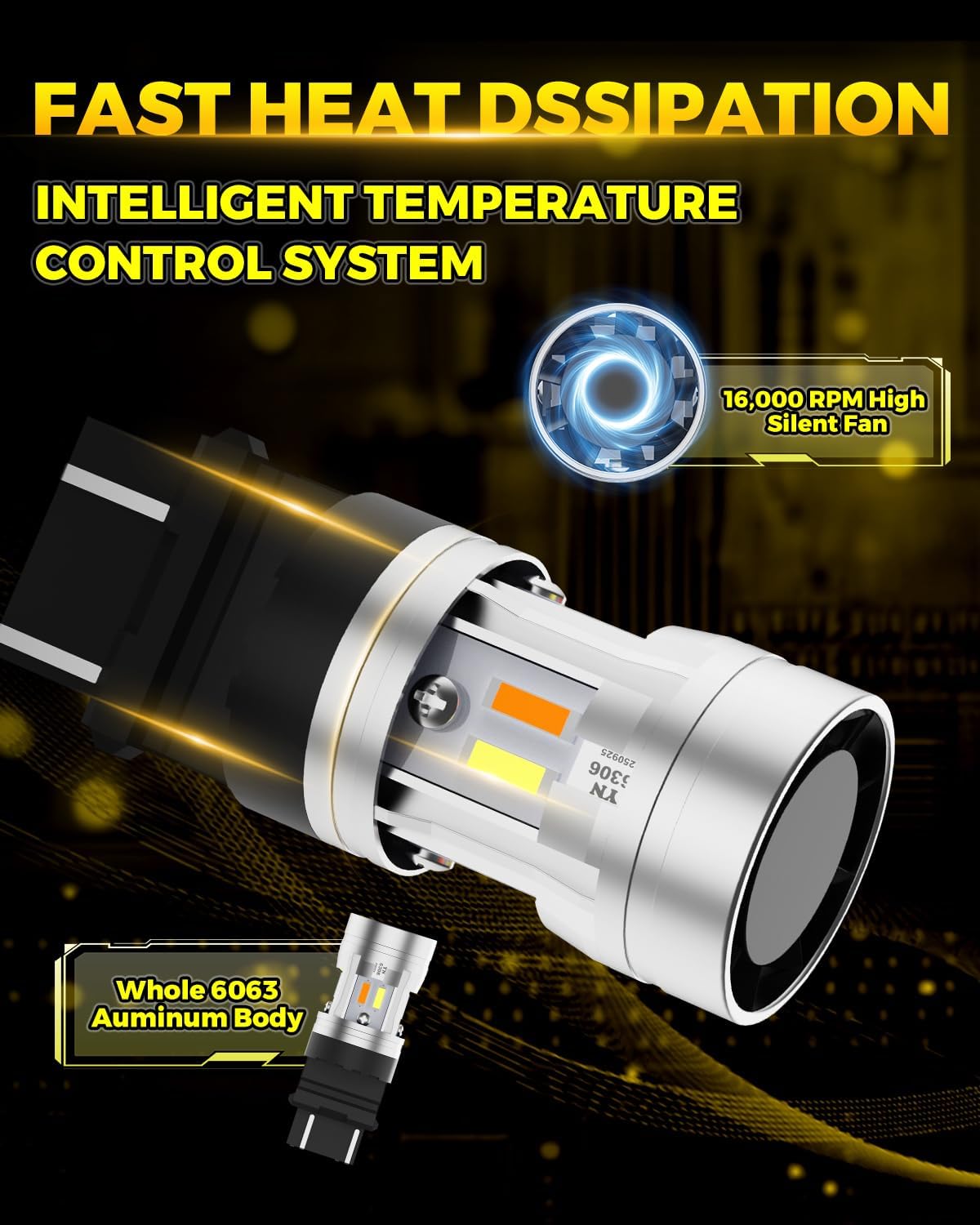 3157 Switchback LED Bulbs Amber Yellow with Built-in Resistor and Turbo Fan, 3156 3057 3457 4157 Anti Hyper Flash Error Free For Turn Signal Blinker,White For Daytime Running Lights, Pack of 2