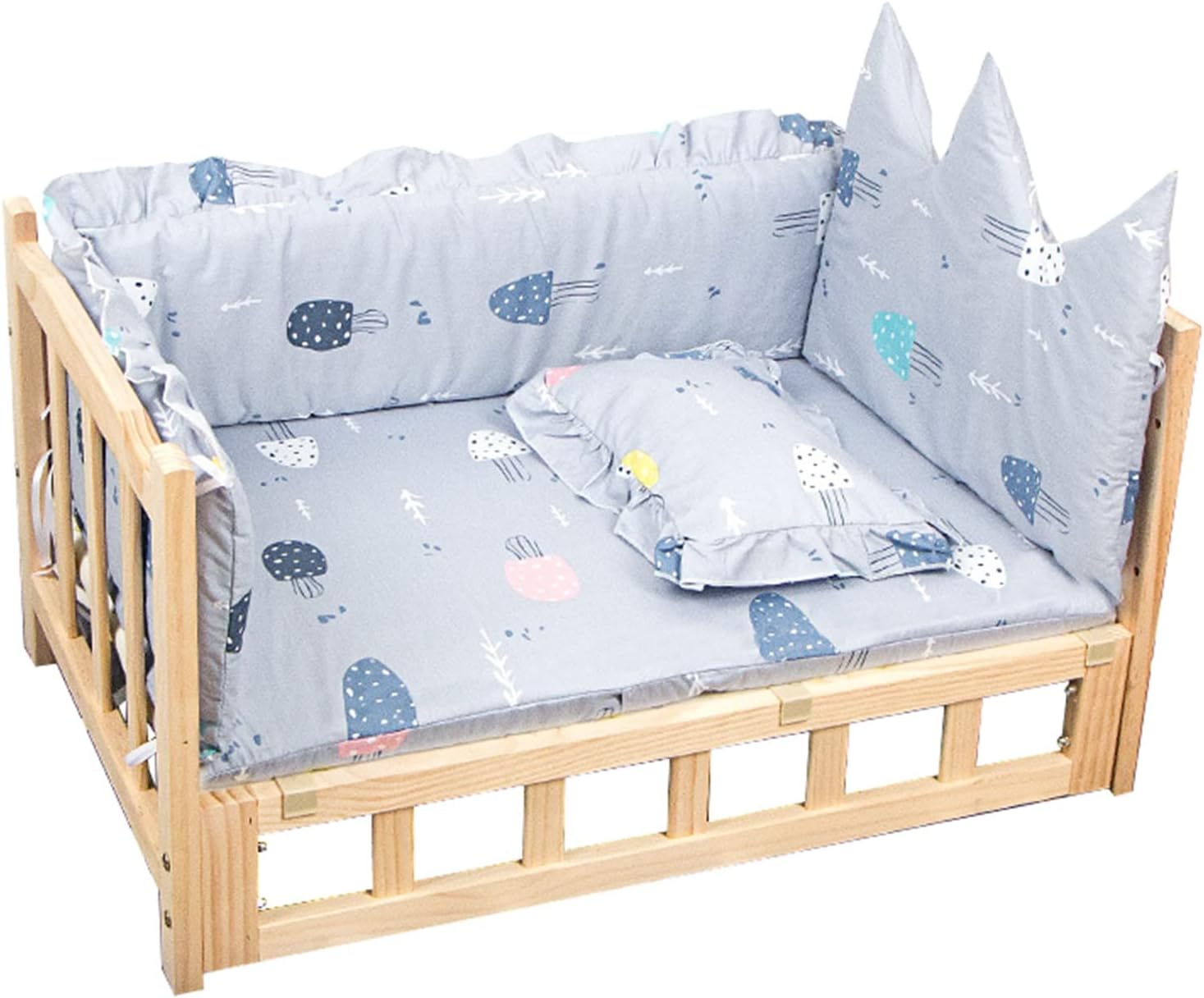 Pet Bed Wooden Modern Elevated Dog Bed, Orthopedic Relief Raised Pets Cot with Fence ＆ Mattress, for Indoor Outdoor Travel, Machine Wash & Dry (Color : Style1, Size : M-75x50x42cm/3