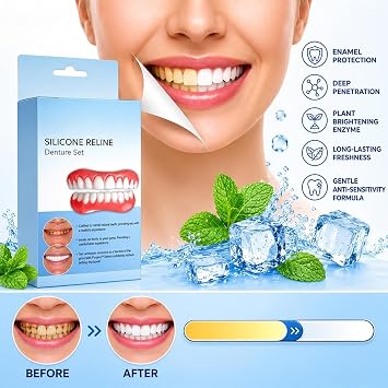 Moldable False Teeth,Dentures for Women and Men Veneers Teeth Silicone Dentures Set for Both Upper and Lower, Temporary Dentures DIY at Home Within Minutes Fix Your Smile