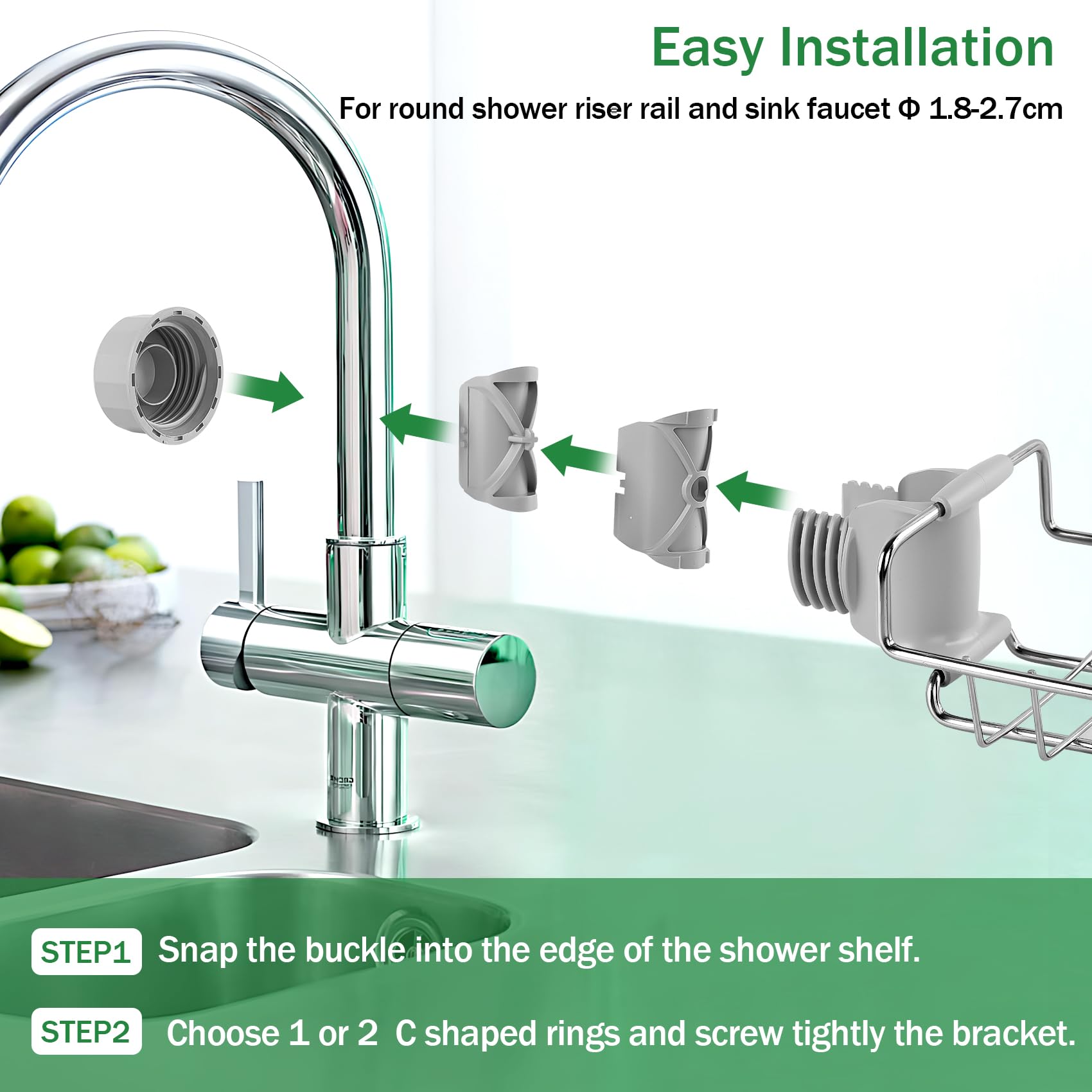 Feebee Étagère Douche sans Percage INOX 2pcs, Support Savon Gel pour Tringle 18-27mm