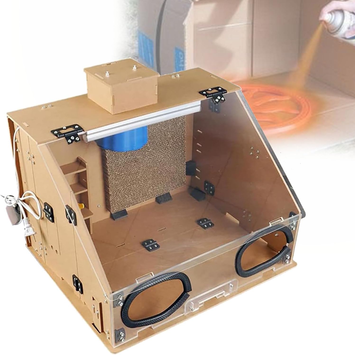 Spray Booth Portable Airbrush,40w Model Spray Booth Cabinet with Led Lights/Exhaust,for Model Parts Painting,Airbrushing Painting Art Model Wood-50x43x36cm