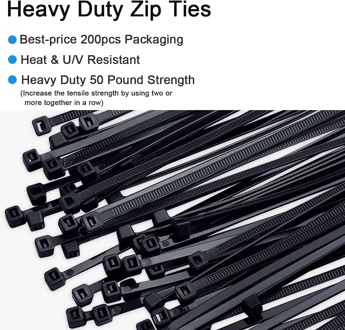 200 Pack Black Zip Ties Wraps, 12 inch Heavy Duty 50 pound Cable Wire Tie, EANINNO Self Locking UV & Heat Resistant Tie Wrap, Plastic Nylon Zip ties Indoor Outdoor Multi-purpose