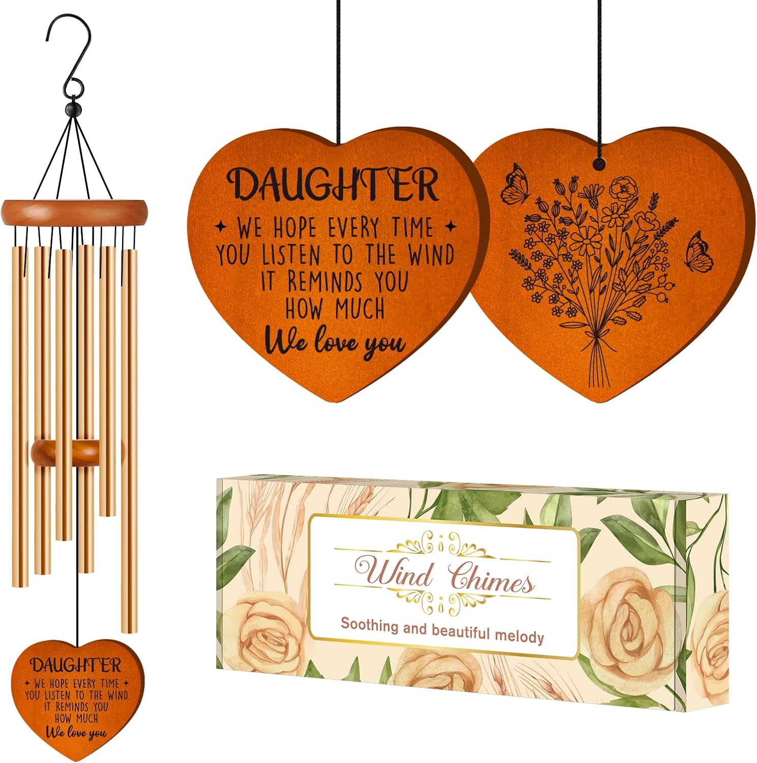 Daughter Gifts from Mom Dad, Daughter Birthday Gift - Wind Chimes, Valentines Day, Graduation, Birthday, Thanksgiving, Wedding Presents for Adult Teen