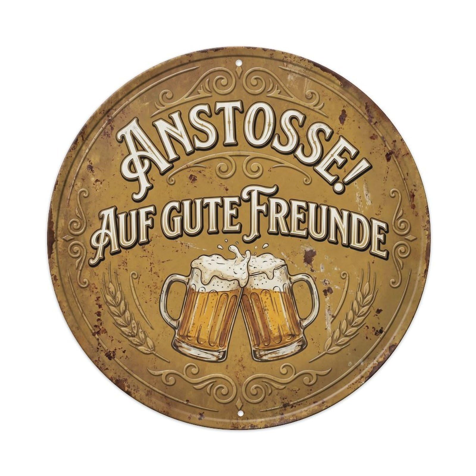 Vintage Bar Style Anstoßen Celebration Gathering Toast Metal Tin Sign Plaque Wall Decor for Cafe, Club, Garden Round Metal Poster 8x8Inch