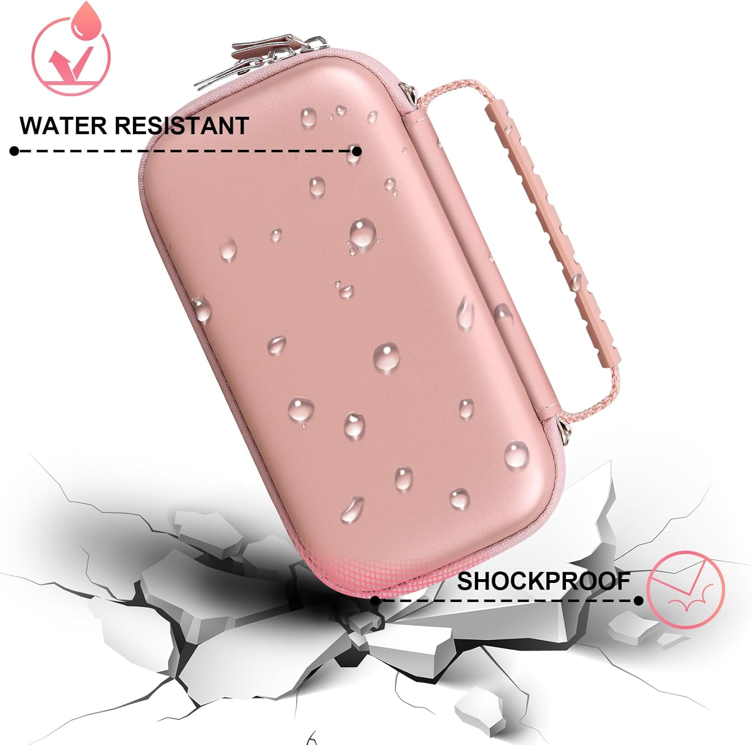 BOVKE Hard Travel Speaker Case, Extra Mesh Pocket for Cables, Rosegold (W/Shoulder Strap) - Image 5