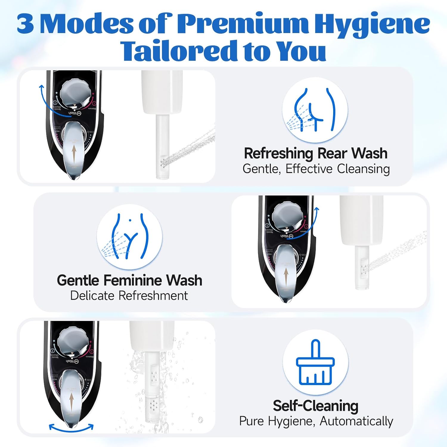 Toilet Attachment for Toilets Seat,Self-Cleaning Hot&Cold Water Bidet-Toilet Attachment for Hygiene,Non-Electric Bidets Sprayer, Adjustable Water Pressure with Bidet Hose for Feminine /Real Wash.