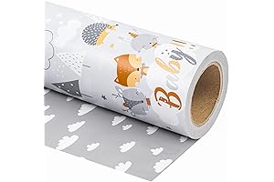 WRAPAHOLIC Reversible Gift Wrapping Paper Roll with Animal Grey Design for Baby Showers and Birthdays