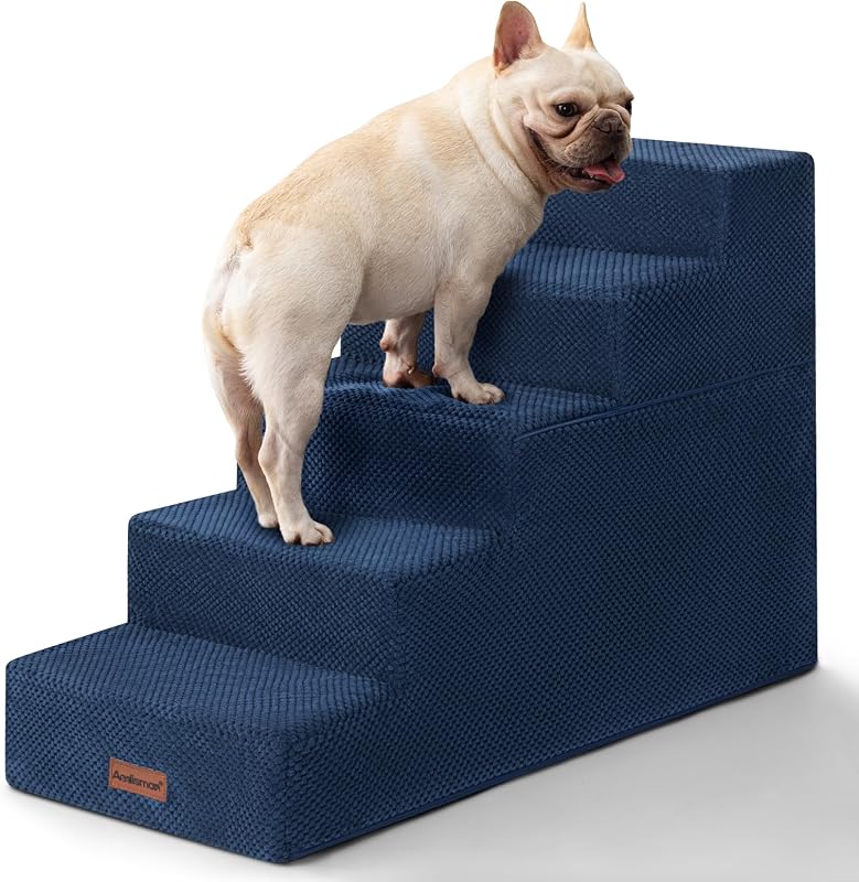 Escada para cães e gatos com 5 degraus para camas altas, espuma com capa lavável aodisman – 74,93 × 39,88 × 57,4 cm, 4,5 kg