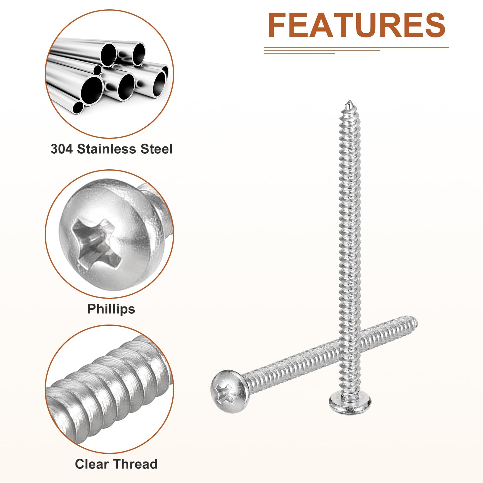 DTGN #10x3" Phillips Pan Head Self-tapping Screw - 25Pack - Bright Finish 304 Stainless Steel Sheet Metal Screws Wood Screws - Image 4