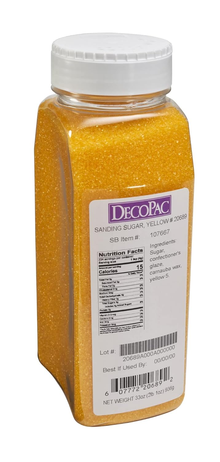 DecoPac Sanding Sugar, Yellow Edible Sugar Sprinkles, Edible Sanding Sugar in Handheld Container, Sugar Sprinkle Mix For Celebration Cakes, Cupcakes, Cookies, 33oz - Yellow - Image 2