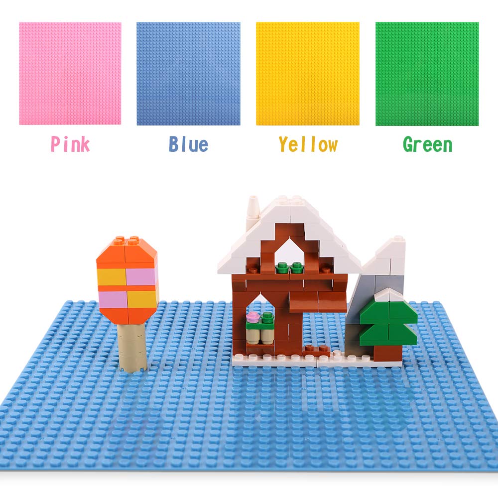 Lekebaby Classic Baseplates, Building Blocks Set Base 100% Compatible with Major Bricks Brands,10x10 Inch Flat Bottom Baseplates Pack of 4 Macaron