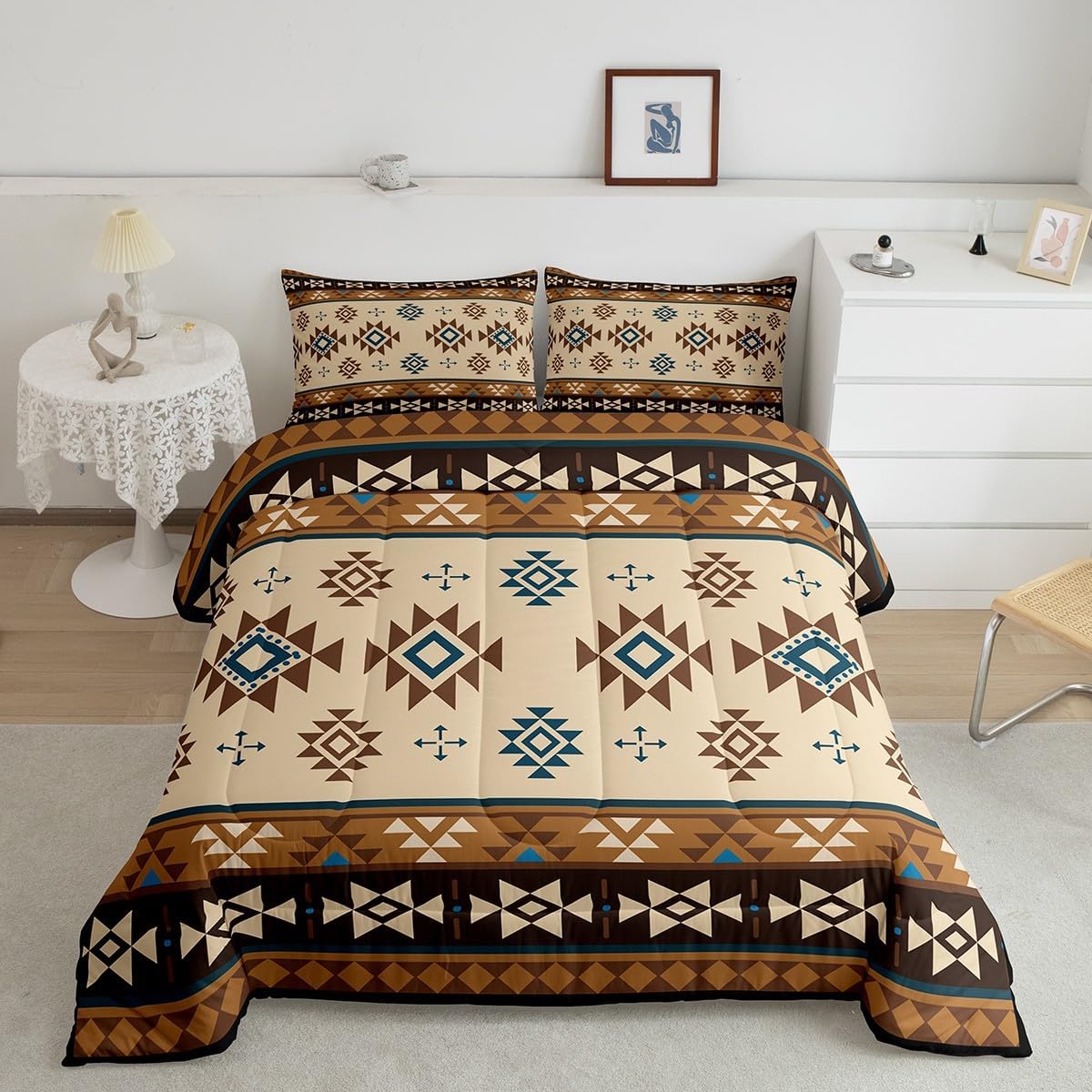 Feelyou Southwest Native Comforter Set for Kids Boys Girls Southwestern Geometric Comforter Twin Size Boho Bedding Set Bedroom Decor Western Duvet Set Quilt Set 2Pcs