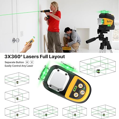 Miniatura 2 de Nivel láser 360 autonivelante, 3 x 360 pulgadas, nivel láser de línea cruzada verde para construcción y colgar cuadros con batería recargable (30