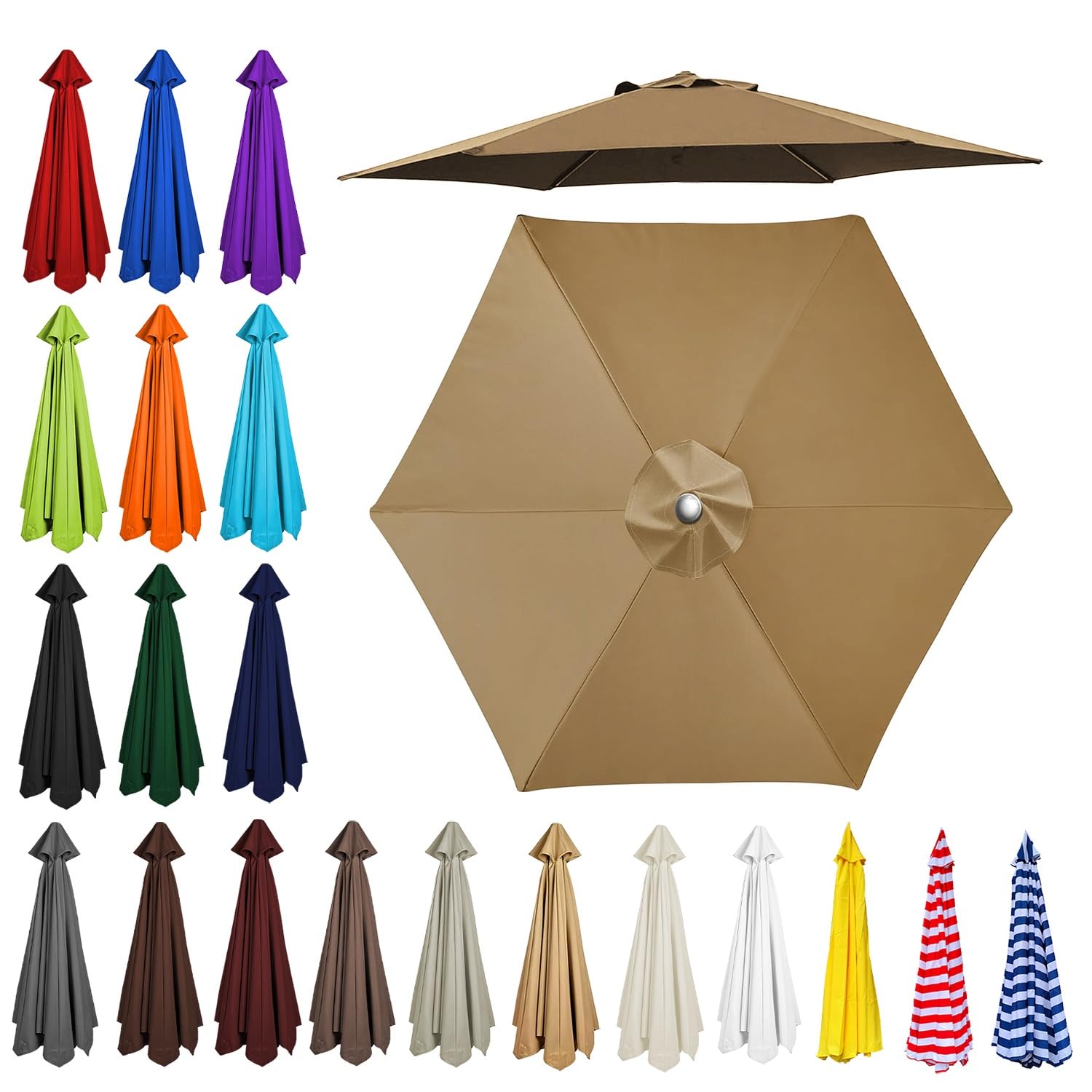 2m/2.30m/2.5m/2.7m/3.0m/3.5m Replacement Parasol Canopy, Garden Umbrella Replacement Top Cover, 6/8 Arms Umbrella Cloth Fabric for Sunshade, Water Resistant, Fits Various Frames(Khaki,8ribs:2.5m/8.2ft