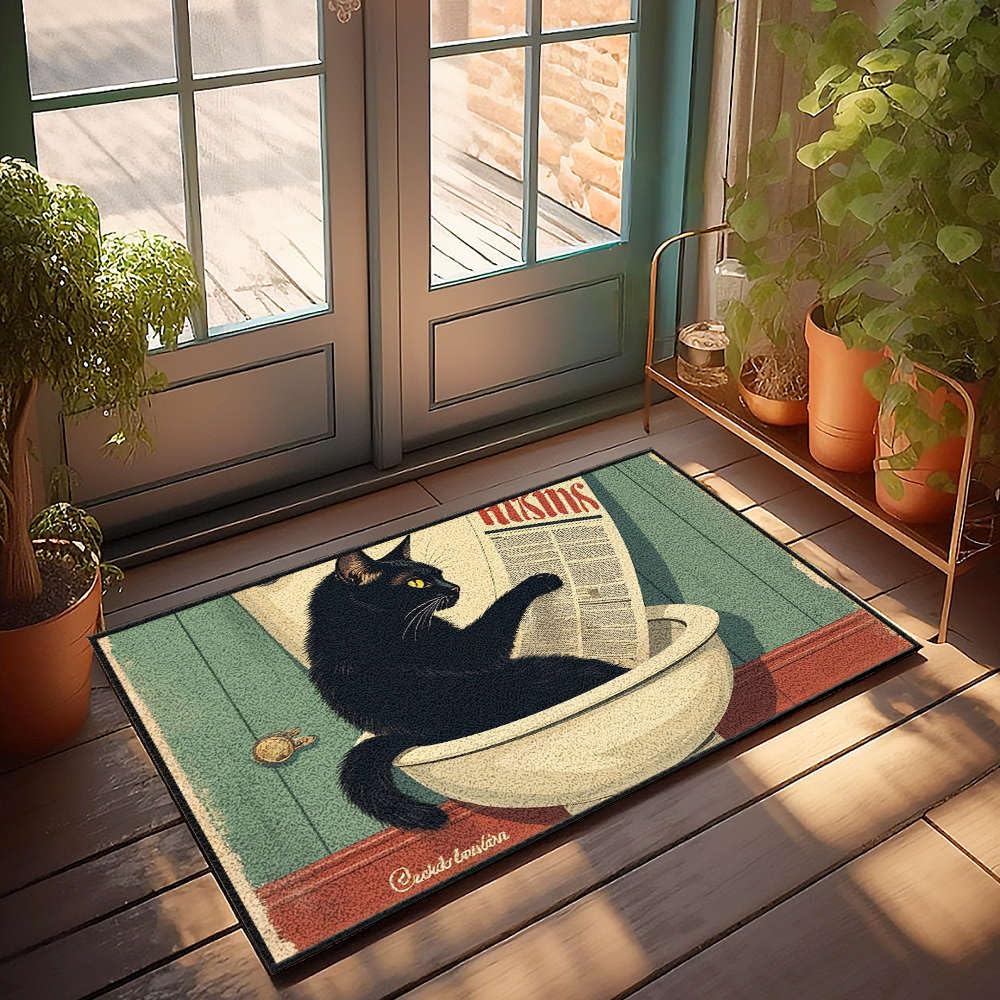 Tapis de bain chat noir cadeau original pour crémaillère et amateurs de chats